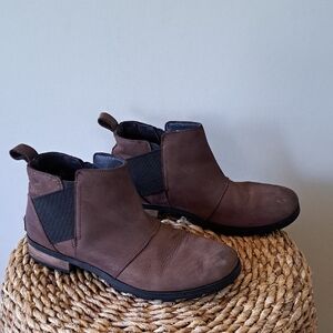Sorel Womens Emelie Brown Nubuck‎ Leather Chelsea Pull-on Ankle Booties S-10.5